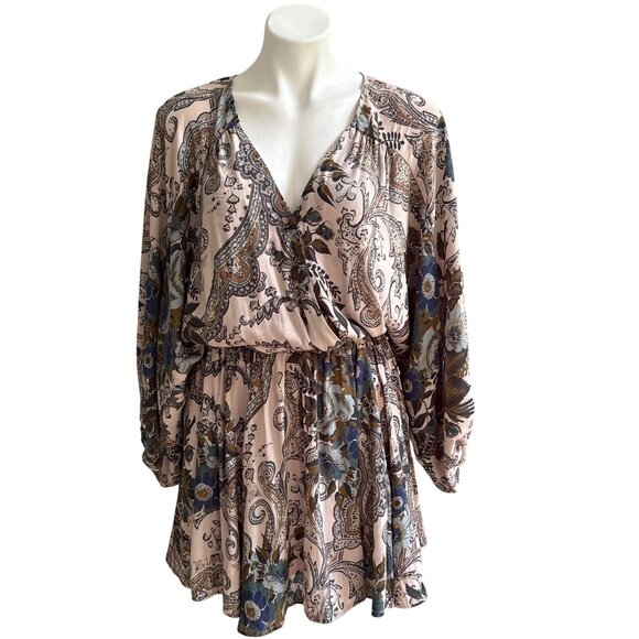 Free People High Plains Elastic Waist Dress Billowy Sleeve Pink Blue Women's S - Picture 3 of 11